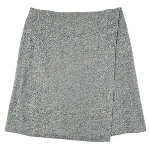 Vintage Pendleton Wool Blend Tweed FAUX WRAP Skirt Womens Size 12 Gray Blue Tan